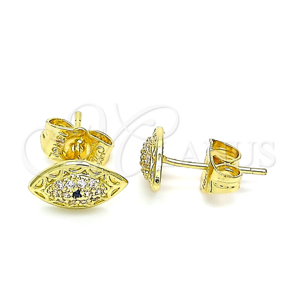 Arete Dormilona 02.156.0555 Oro Laminado, Diseño de Ojo Griego, con Zafiro Azul and Blanca Micro Pave, Pulido, Tono Dorado