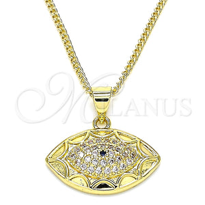 Collares con Dije 04.156.0399.20 Oro Laminado, Diseño de Ojo Griego, con Zafiro Azul and Blanca Micro Pave, Pulido, Tono Dorado (02 MM Thickness, 20 Inches Length)