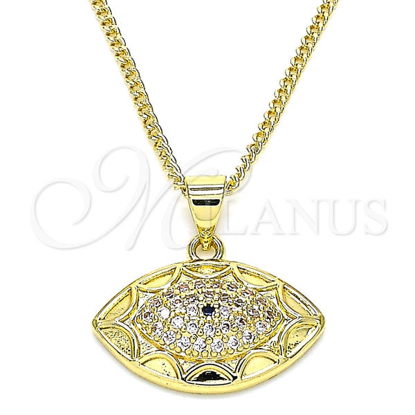Collares con Dije 04.156.0399.20 Oro Laminado, Diseño de Ojo Griego, con Zafiro Azul and Blanca Micro Pave, Pulido, Tono Dorado (02 MM Thickness, 20 Inches Length)