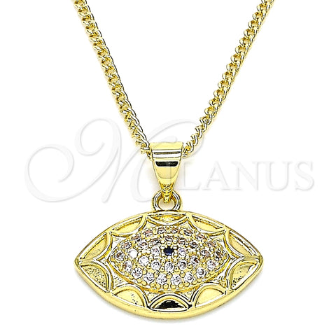 Collares con Dije 04.156.0399.20 Oro Laminado, Diseño de Ojo Griego, con Zafiro Azul and Blanca Micro Pave, Pulido, Tono Dorado (02 MM Thickness, 20 Inches Length)