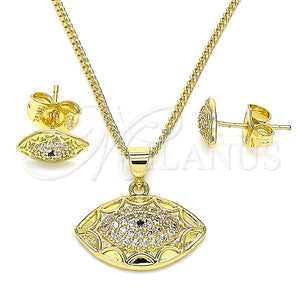 Juego de Arete y Dije de Adulto 10.156.0349 Oro Laminado, Diseño de Ojo Griego, con Zafiro Azul and Blanca Micro Pave, Pulido, Tono Dorado