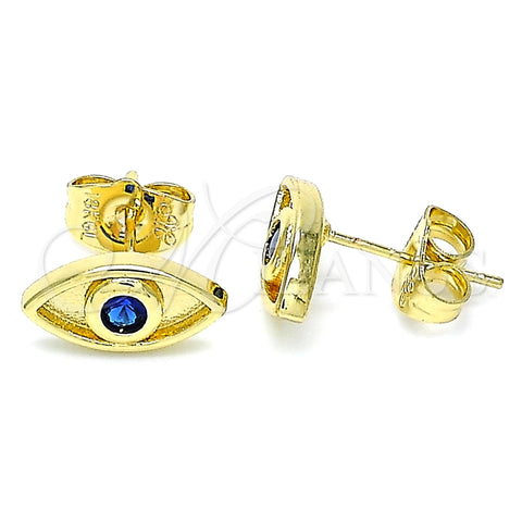 Arete Dormilona 02.156.0556 Oro Laminado, Diseño de Ojo Griego, con Zafiro Azul Micro Pave, Pulido, Tono Dorado