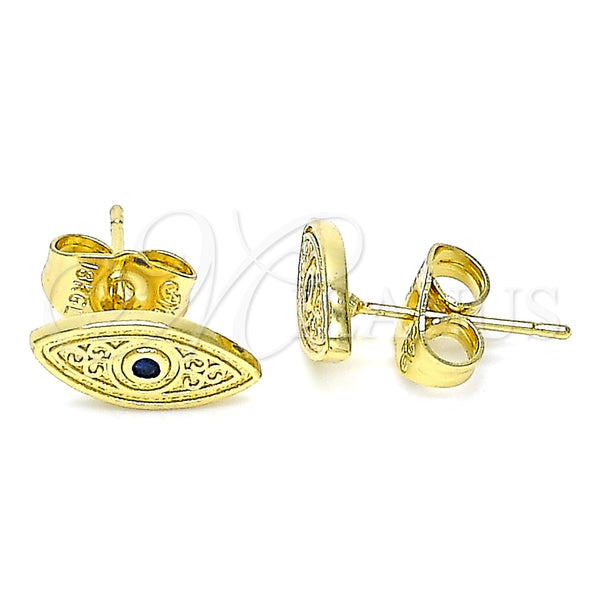 Arete Dormilona 02.156.0557 Oro Laminado, Diseño de Ojo Griego, con Zafiro Azul Micro Pave, Pulido, Tono Dorado
