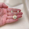 Juego de Arete y Dije de Adulto 10.156.0353 Oro Laminado, Diseño de Mano de Dios y Judaica, con Micro Pave Zafiro Azul, Pulido, Tono Dorado