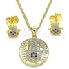 Juego de Arete y Dije de Adulto 10.156.0353 Oro Laminado, Diseño de Mano de Dios y Judaica, con Micro Pave Zafiro Azul, Pulido, Tono Dorado