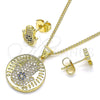 Juego de Arete y Dije de Adulto 10.156.0353 Oro Laminado, Diseño de Mano de Dios y Judaica, con Micro Pave Zafiro Azul, Pulido, Tono Dorado