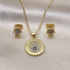 Juego de Arete y Dije de Adulto 10.156.0353 Oro Laminado, Diseño de Mano de Dios y Judaica, con Micro Pave Zafiro Azul, Pulido, Tono Dorado