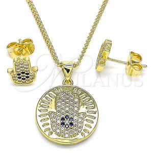 Juego de Arete y Dije de Adulto 10.156.0353 Oro Laminado, Diseño de Mano de Dios, con Zafiro Azul Micro Pave, Pulido, Tono Dorado