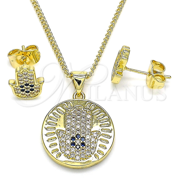 Juego de Arete y Dije de Adulto 10.156.0353 Oro Laminado, Diseño de Mano de Dios, con Zafiro Azul Micro Pave, Pulido, Tono Dorado