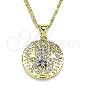 Collares con Dije 04.156.0402.20 Oro Laminado, Diseño de Mano de Dios, con Zafiro Azul and Blanca Micro Pave, Pulido, Tono Dorado (02 MM Thickness, 20 Inches Length)