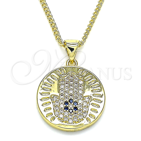 Collares con Dije 04.156.0402.20 Oro Laminado, Diseño de Mano de Dios, con Zafiro Azul and Blanca Micro Pave, Pulido, Tono Dorado (02 MM Thickness, 20 Inches Length)