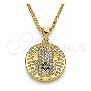 Collares con Dije 04.156.0402.20 Oro Laminado, Diseño de Mano de Dios y Judaica, con Micro Pave Zafiro Azul y Blanca, Pulido, Tono Dorado (Grosor 02 MM, 20 Pulgadas de Largo)