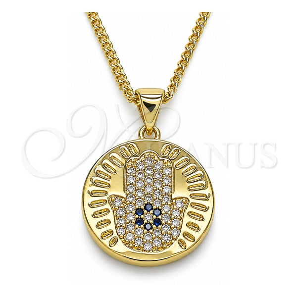 Collares con Dije 04.156.0402.20 Oro Laminado, Diseño de Mano de Dios y Judaica, con Micro Pave Zafiro Azul y Blanca, Pulido, Tono Dorado (Grosor 02 MM, 20 Pulgadas de Largo)