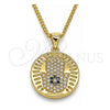 Collares con Dije 04.156.0402.20 Oro Laminado, Diseño de Mano de Dios y Judaica, con Micro Pave Zafiro Azul y Blanca, Pulido, Tono Dorado (Grosor 02 MM, 20 Pulgadas de Largo)