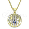 Collares con Dije 04.156.0402.20 Oro Laminado, Diseño de Mano de Dios, con Zafiro Azul and Blanca Micro Pave, Pulido, Tono Dorado (02 MM Thickness, 20 Inches Length)