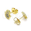 Arete Dormilona 02.156.0558 Oro Laminado, Diseño de Mano de Dios y Judaica, con Micro Pave Zafiro Azul y Blanca, Pulido, Tono Dorado