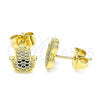 Arete Dormilona 02.156.0558 Oro Laminado, Diseño de Mano de Dios y Judaica, con Micro Pave Zafiro Azul y Blanca, Pulido, Tono Dorado