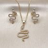 Juego de Arete y Dije de Adulto 10.156.0354 Oro Laminado, Diseño de Serpiente, con Micro Pave Blanca y Verde, Pulido, Tono Dorado