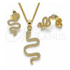 Juego de Arete y Dije de Adulto 10.156.0354 Oro Laminado, Diseño de Serpiente, con Micro Pave Blanca y Verde, Pulido, Tono Dorado