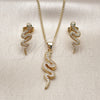 Juego de Arete y Dije de Adulto 10.156.0355 Oro Laminado, Diseño de Serpiente, con Micro Pave Blanca, Pulido, Tono Dorado