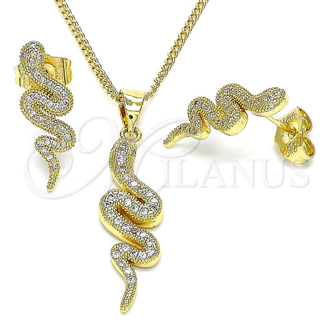 Juego de Arete y Dije de Adulto 10.156.0355 Oro Laminado, Diseño de Serpiente, con Micro Pave Blanca, Pulido, Tono Dorado