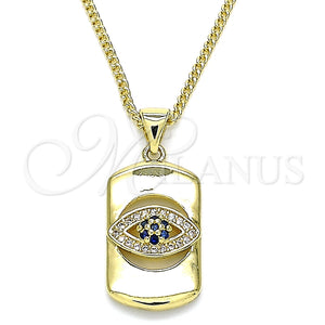Collares con Dije 04.156.0405.20 Oro Laminado, Diseño de Ojo Griego, con Zafiro Azul and Blanca Micro Pave, Pulido, Tono Dorado (02 MM Thickness, 20 Inches Length)