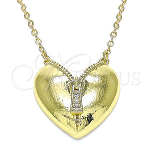 Collares con Dije 04.156.0406.18 Oro Laminado, Diseño de Corazón, con Blanca Micro Pave, Pulido, Tono Dorado (02 MM Thickness, 18 Inches Length)
