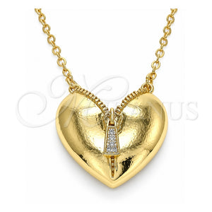 Collares con Dije 04.156.0406.18 Oro Laminado, Diseño de Corazón, con Micro Pave Blanca, Pulido, Tono Dorado (Grosor 02 MM, 18 Pulgadas de Largo)