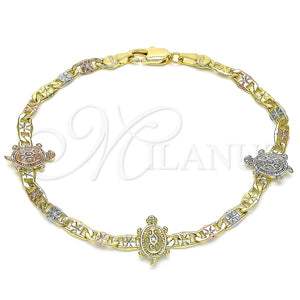 Pulsera Elegante 03.253.0069.08 Oro Laminado, Diseño de Tortuga, Pulido, Tres Tonos (04 MM Thickness, 8 Inches Length)