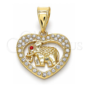 Dije Elegante 05.253.0114 Oro Laminado, Diseño de Elefante y Corazón, con Blanca and Granate Cristal, Pulido, Tono Dorado