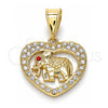 Dije Elegante 05.253.0114 Oro Laminado, Diseño de Elefante y Corazón, con Blanca and Granate Cristal, Pulido, Tono Dorado