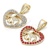 Dije Elegante 05.253.0114 Oro Laminado, Diseño de Elefante y Corazón, con Blanca and Granate Cristal, Pulido, Tono Dorado