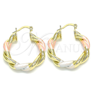 Argolla Mediana 02.213.0229.30 Oro Laminado, Diseño de Torcido, Pulido, Tres Tonos