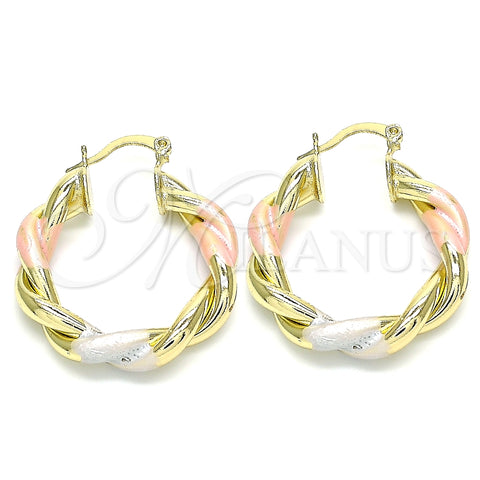 Argolla Mediana 02.213.0229.30 Oro Laminado, Diseño de Torcido, Pulido, Tres Tonos