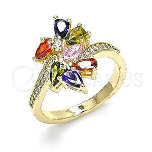 Anillo Multi Piedra 01.210.0108.07 Oro Laminado, Diseño de Gota, con Multicolor Zirconia Cubica, Pulido, Tono Dorado (Size 7)