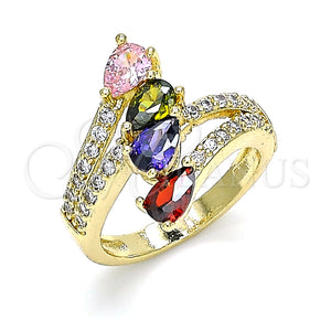 Anillo Multi Piedra 01.210.0109.07 Oro Laminado, Diseño de Gota, con Multicolor Zirconia Cubica, Pulido, Tono Dorado (Size 7)