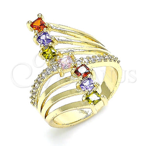 Anillo Multi Piedra 01.210.0111.07 Oro Laminado, con Multicolor Zirconia Cubica, Pulido, Tono Dorado (Size 7)