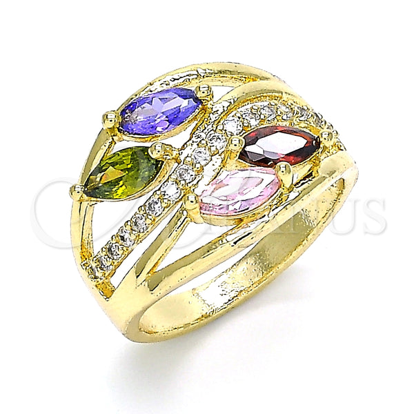 Anillo Multi Piedra 01.210.0113.07 Oro Laminado, Pulido, Tono Dorado (Size 7)