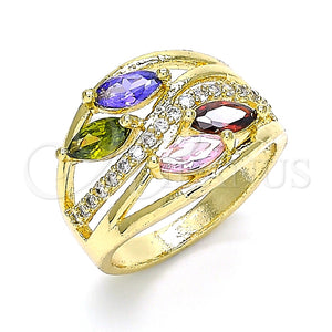 Anillo Multi Piedra 01.210.0113.08 Oro Laminado, con Multicolor Zirconia Cubica, Pulido, Tono Dorado (Size 8)