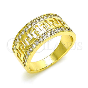 Anillo Multi Piedra 01.210.0114.07 Oro Laminado, Diseño de Llave Griega, con Blanca Zirconia Cubica, Pulido, Tono Dorado (Size 7)