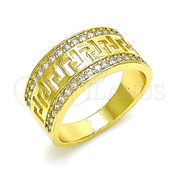 Anillo Multi Piedra 01.210.0114.07 Oro Laminado, Diseño de Llave Griega, con Blanca Zirconia Cubica, Pulido, Tono Dorado (Size 7)