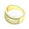 Anillo Multi Piedra 01.210.0114.08 Oro Laminado, Diseño de Llave Griega, con Blanca Zirconia Cubica, Pulido, Tono Dorado (Size 8)