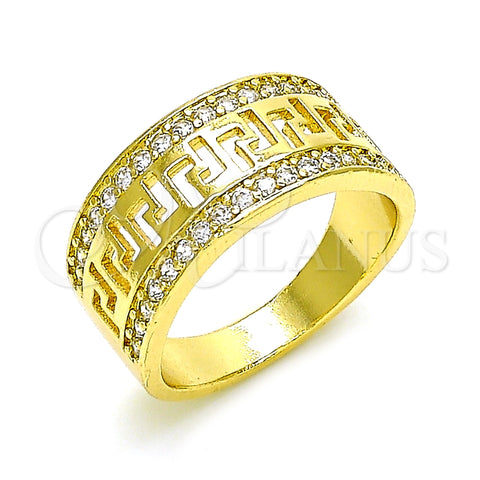 Anillo Multi Piedra 01.210.0114.08 Oro Laminado, Diseño de Llave Griega, con Blanca Zirconia Cubica, Pulido, Tono Dorado (Size 8)