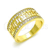Anillo Multi Piedra 01.210.0114.09 Oro Laminado, Diseño de Llave Griega, con Blanca Zirconia Cubica, Pulido, Tono Dorado (Size 9)
