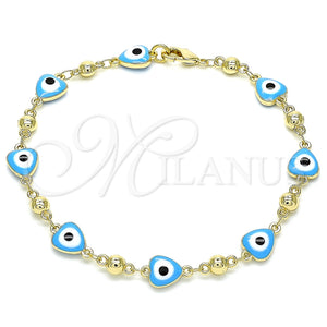Pulsera Elegante 03.213.0037.4.08 Oro Laminado, Diseño de Ojo Griego y Corazón, Esmaltado Turquesa, Tono Dorado (08 MM Thickness, 8 Inches Length)