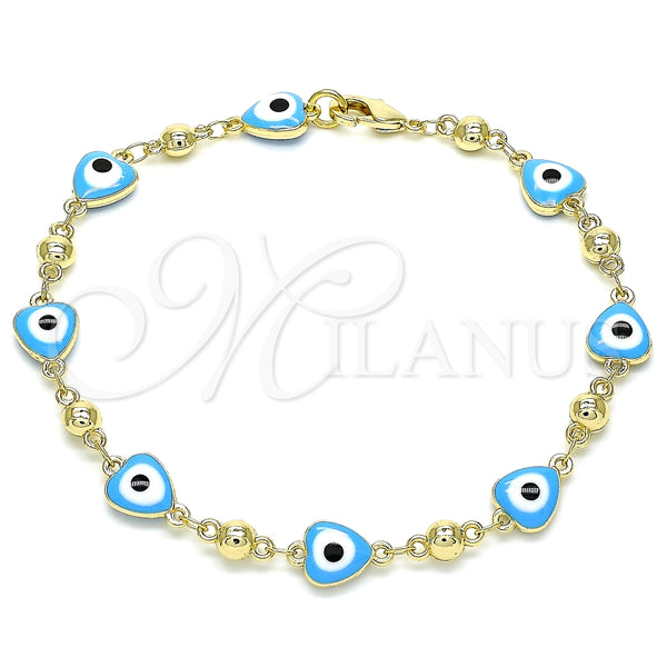 Pulsera Elegante 03.213.0037.4.08 Oro Laminado, Diseño de Ojo Griego y Corazón, Esmaltado Turquesa, Tono Dorado (08 MM Thickness, 8 Inches Length)