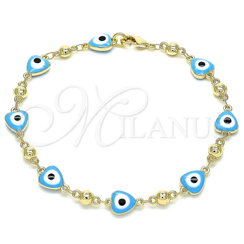 Pulsera Elegante 03.213.0037.4.08 Oro Laminado, Diseño de Ojo Griego y Corazón, Esmaltado Turquesa, Tono Dorado (08 MM Thickness, 8 Inches Length)