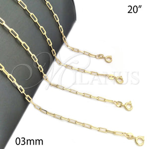 Gargantilla Basica 04.02.0010.20 Oro Laminado, Diseño de Paperclip, Pulido, Tono Dorado (03 MM Thickness, 20 Inches Length)