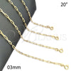 Gargantilla Basica 04.02.0010.20 Oro Laminado, Diseño de Paperclip, Pulido, Tono Dorado (03 MM Thickness, 20 Inches Length)