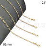 Gargantilla Basica 04.32.0025.22 Oro Laminado, Diseño de Figaro, Pulido, Tono Dorado (03 MM Thickness, 22 Inches Length)